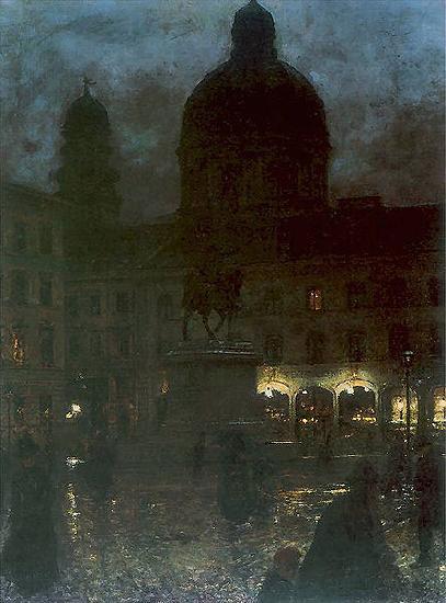 Aleksander Gierymski Wittelsbacher Square during the night. oil painting picture